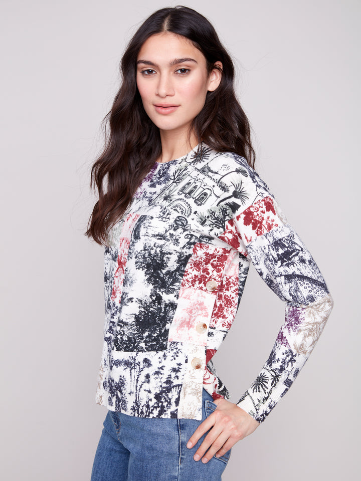 PRINTED SWEATER WITH SIDE BUTTONS - FRAME