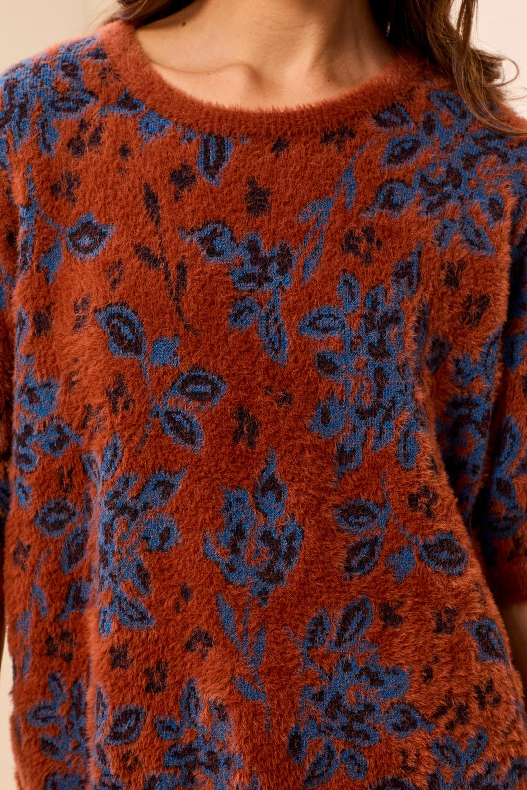 ELBOW SLEEVE CREW NECK SWEATER - MAPLE