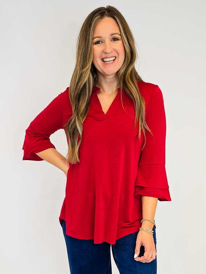 DEAR SCARLETT SOLID BELL SLEEVE LIZZY TOP - JEWEL RED