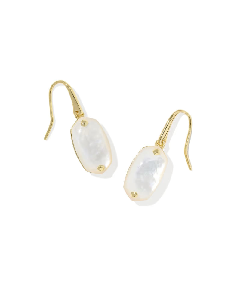 KENDRA SCOTT LEE RIVETED DROP EARRINGS - GOLD IVORY MOP