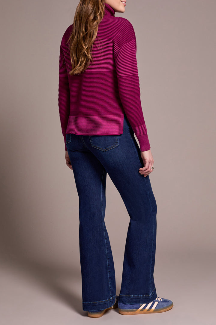 TURTLENECK HIGH LOW SWEATER W/SIDE SLITS - PLUM WINE