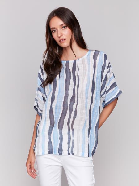 PRINTED COTTON GAUZE BLOUSE - SURF