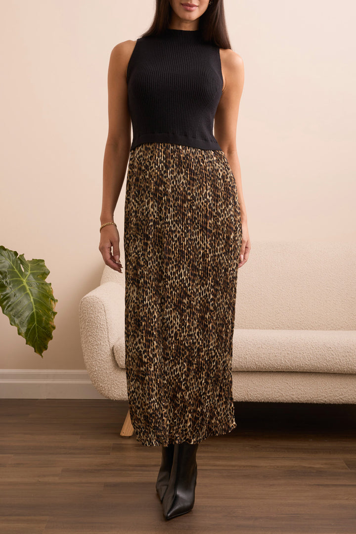 SLEEVELESS TWOFER MAXI DRESS W/LINING - BLACK