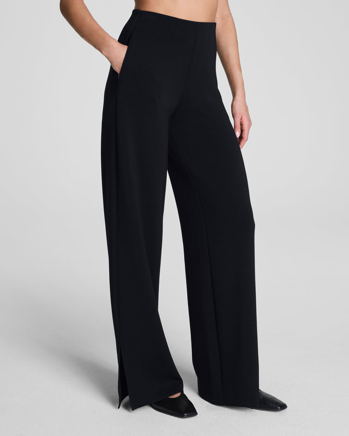 SPANX AIRESSENTIALS SMOOTH FRONT WIDE LEG PANT - VERY BLACK
