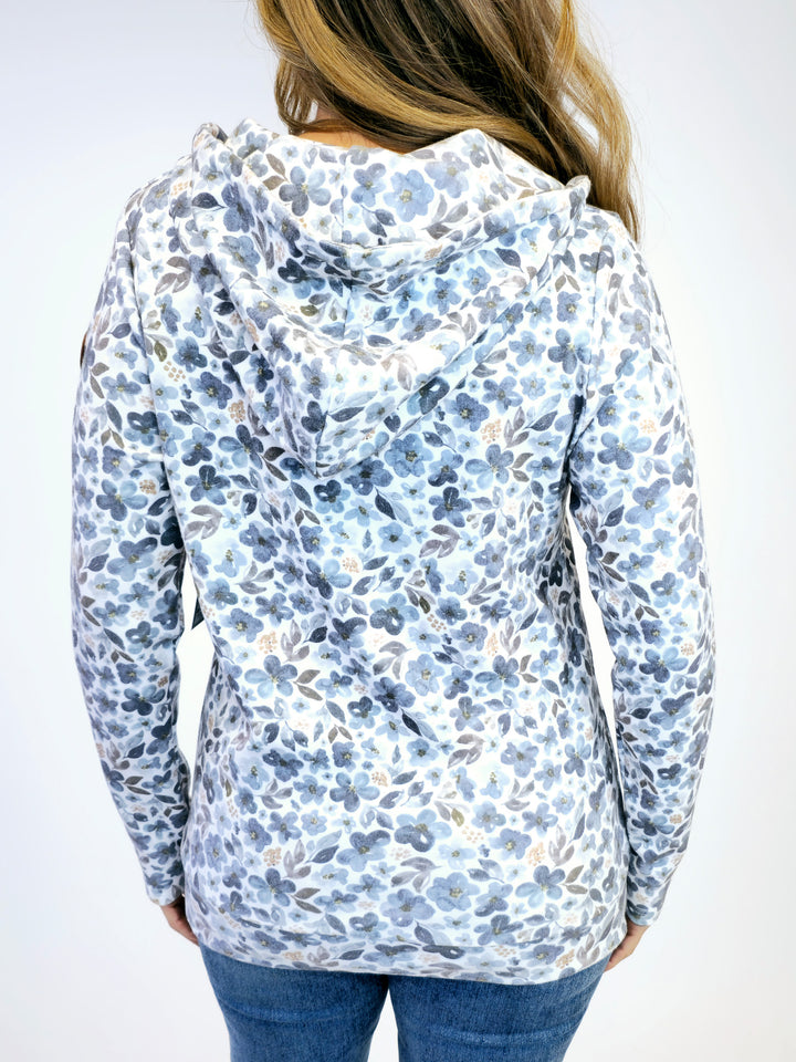 LONG SLEEVE HALF ZIP HOODIE - BLUE FLORAL