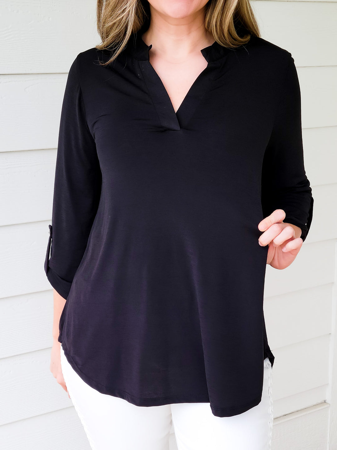 SOLID STRETCHY LIZZY  TOP - BLACK
