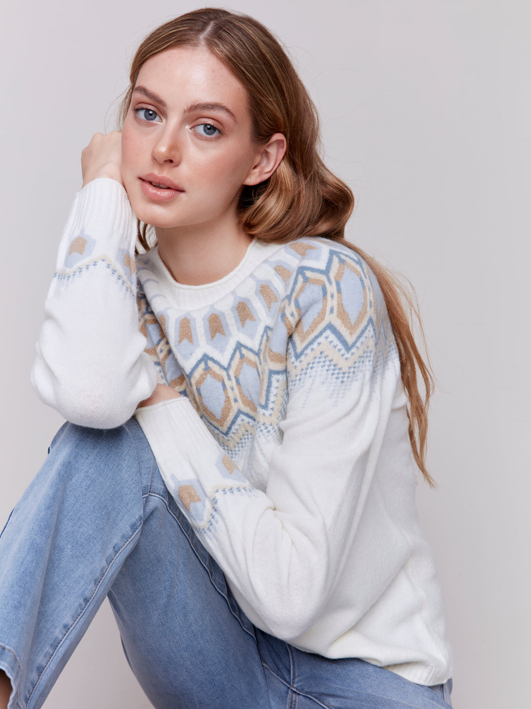 RAGLAN SLEEVE SKI SWEATER - CREAM