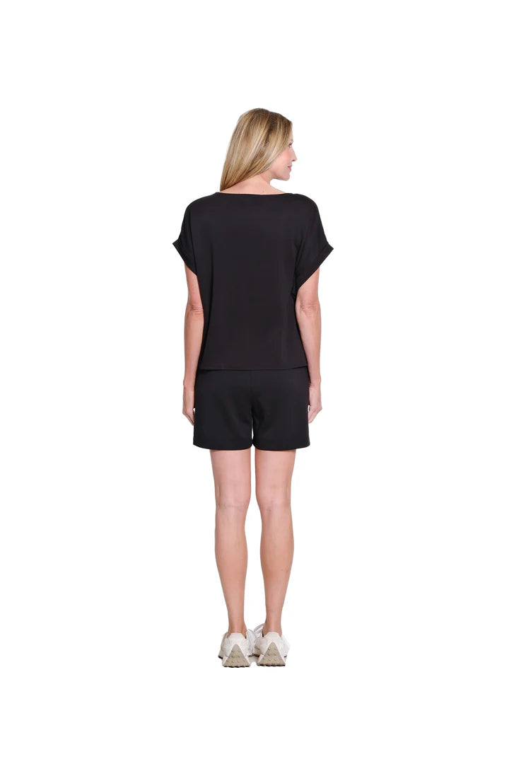 DRAWSTRING ELASTIC WAIST PULL ON SHORT - BLACK