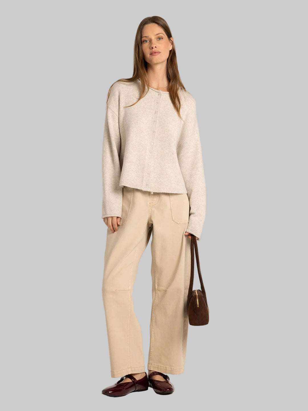 LONG SLEEVE DOVER CARDIGAN - HEATHER STONE