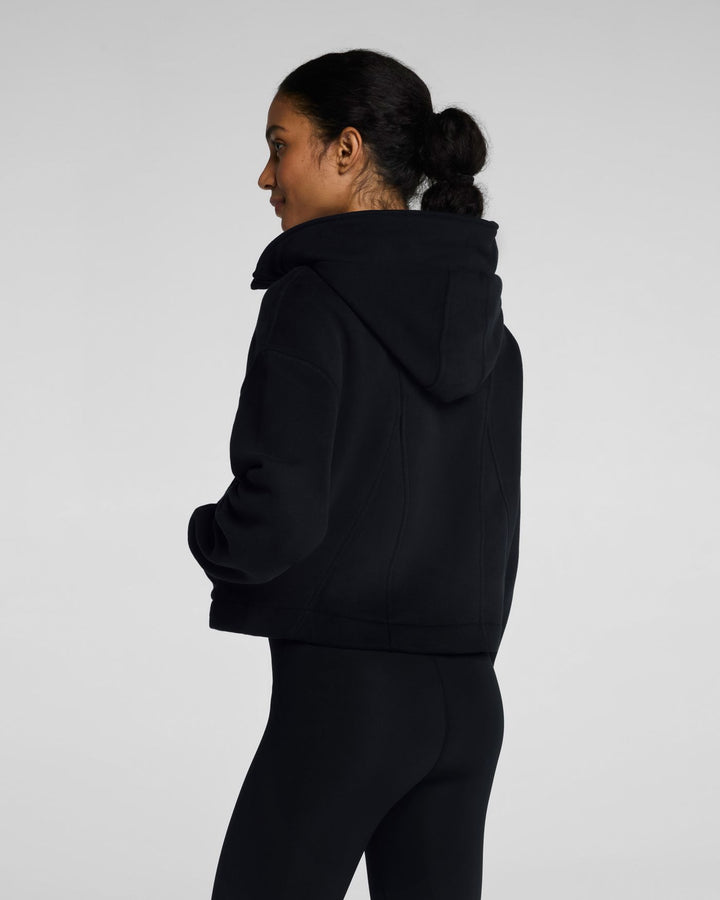 SPANX BOOSTUP COTTON FLEECE FULL ZIP HOODIE - VERY BLACK