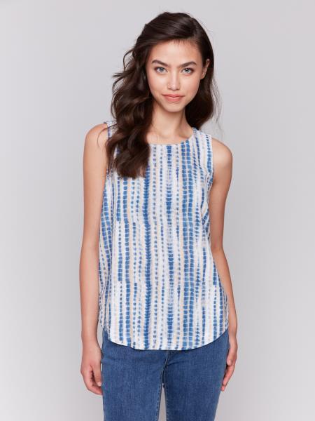 PRINTED SLEEVELESS CREW NECK WOVEN TOP - BEACH