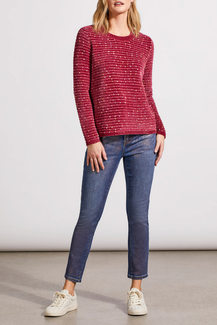 TEXTURED KNIT CREW NECK SWEATER - PORT WINE