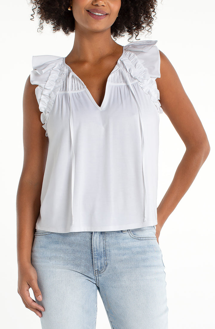 FLUTTER SLEEVE KNIT TOP W/TIES - WHITE