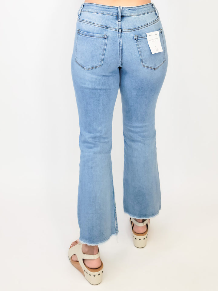 MID RISE CROP FLARE JEAN - WOWS MED WASH - 27" INSEAM