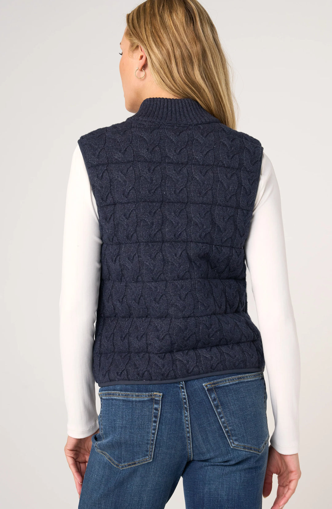 SLEEVELESS REVERSIBLE ZIP FRONT QUILTED SWEATER VEST - HEATHER NAVY