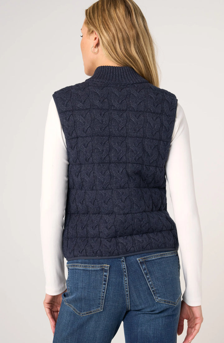 SLEEVELESS REVERSIBLE ZIP FRONT QUILTED SWEATER VEST - HEATHER NAVY