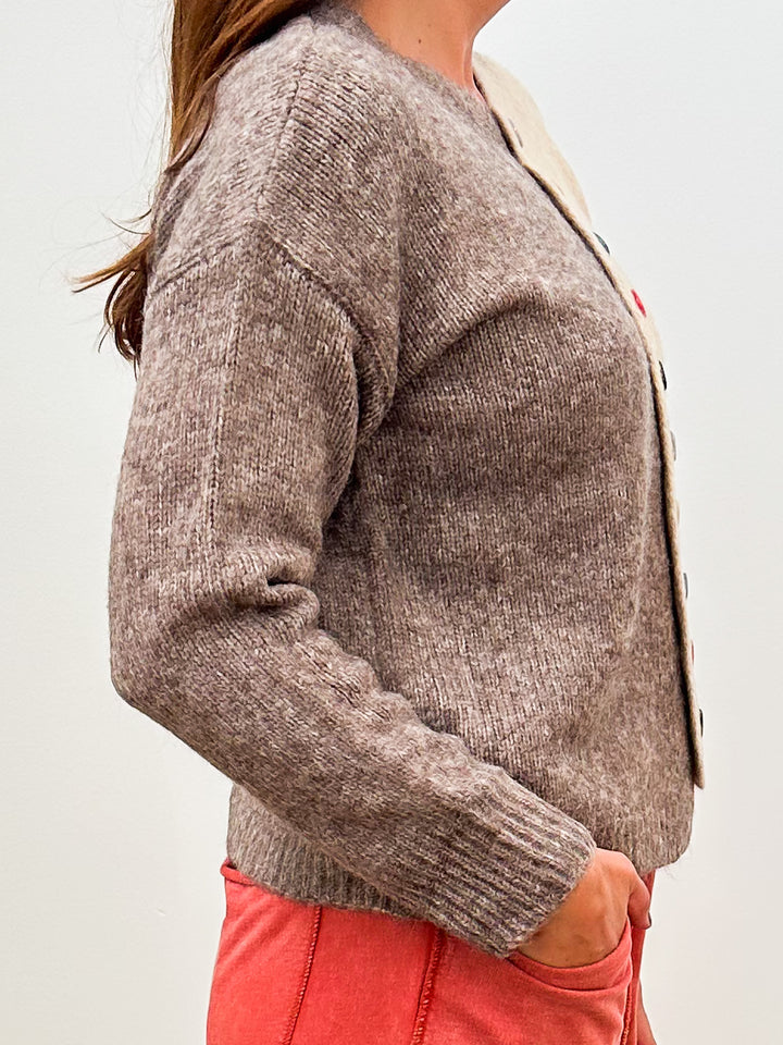 ASYMMETRICAL HEM COLORED BUTTON UP CARDIGAN - TAUPE/ASH BROWN