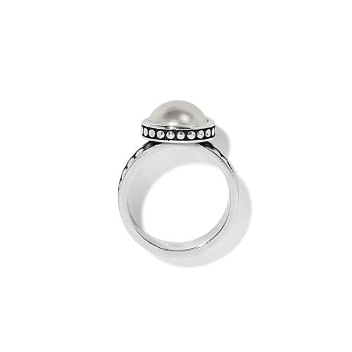 PEBBLE DOT PEARL WIDE BAND RING - SILVER-PEARL - SIZE 6