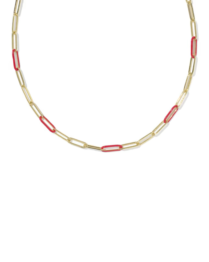KENDRA SCOTT COURTNEY ENAMEL LINK AND CHAIN NECKLACE - GOLD RED ENAMEL