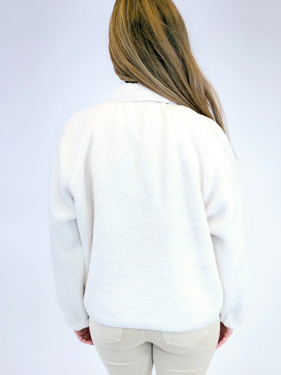 SOLID SNAP BUTTON FLEECE JACKET - IVORY