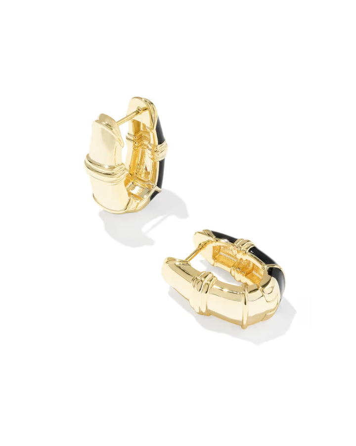 KENDRA SCOTT COURTNEY ENAMEL HUGGIE EARRINGS - GOLD BLACK ENAMEL