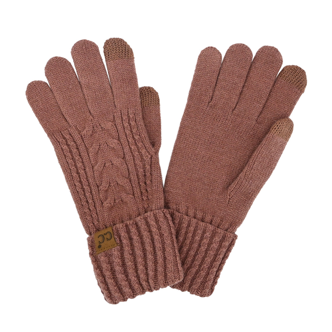 CABLE KNIT GLOVES, BERRY