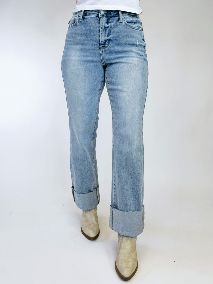 JUDY BLUE MID RISE LIGHT WASH DAD JEANS - LIGHT - 34" INSEAM