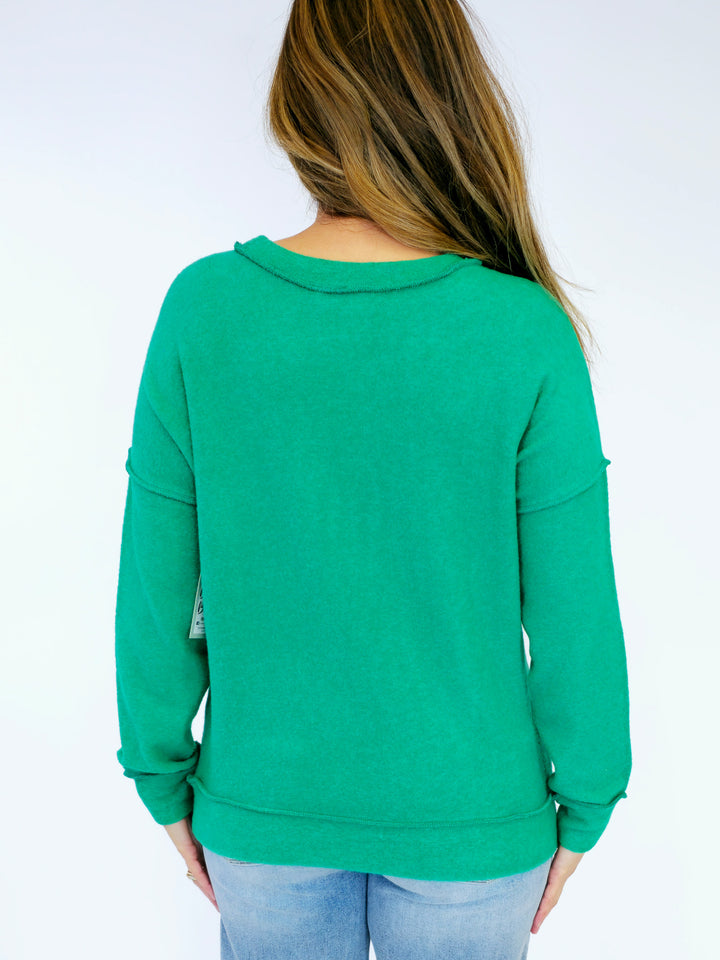 BRUSHED DROP SHOULDER SWEATER - KELLY GREEN