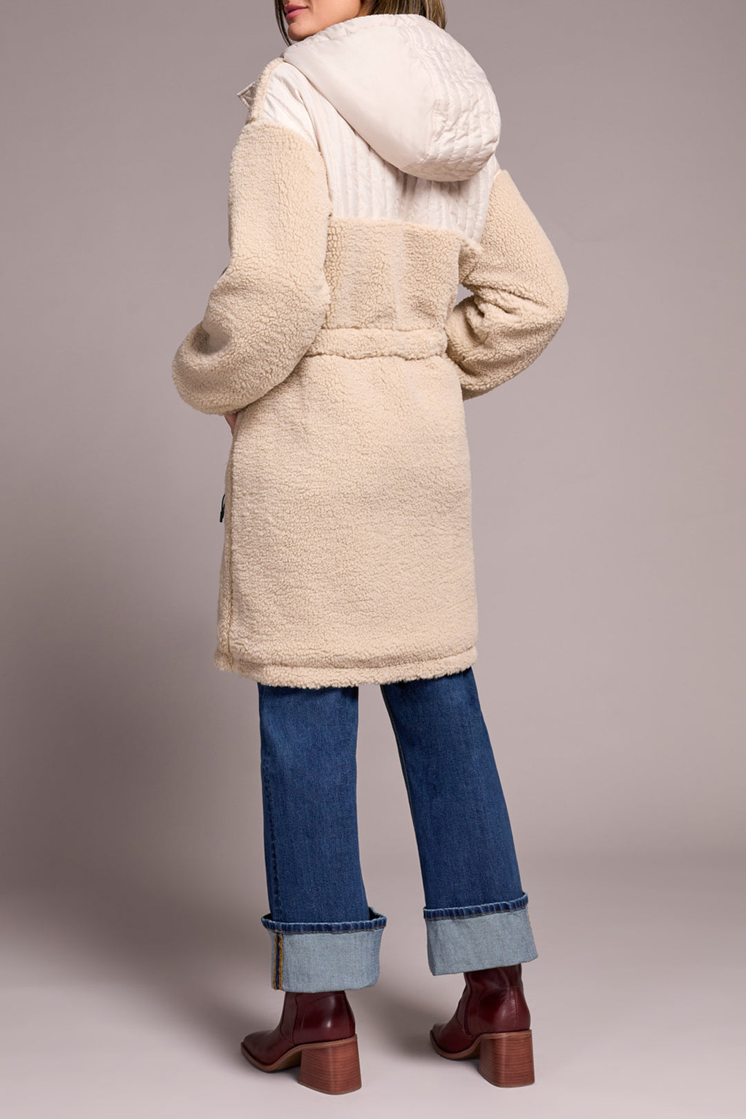 LONG SLEEVE ZIP FRONT COAT W/HOOD - SANDSTONE