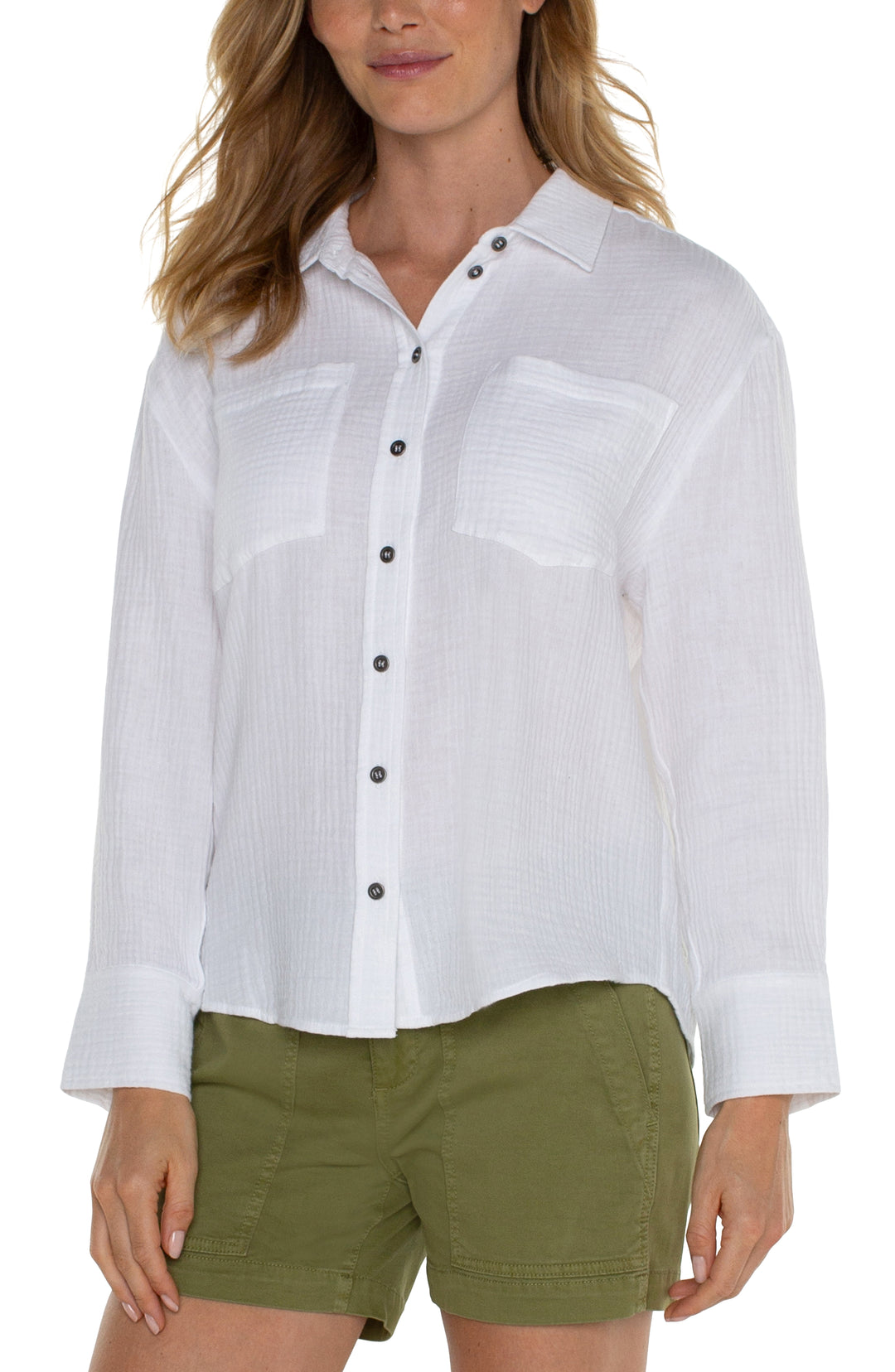 LONG SLEEVE BUTTON FRONT SHIRT - WHITE