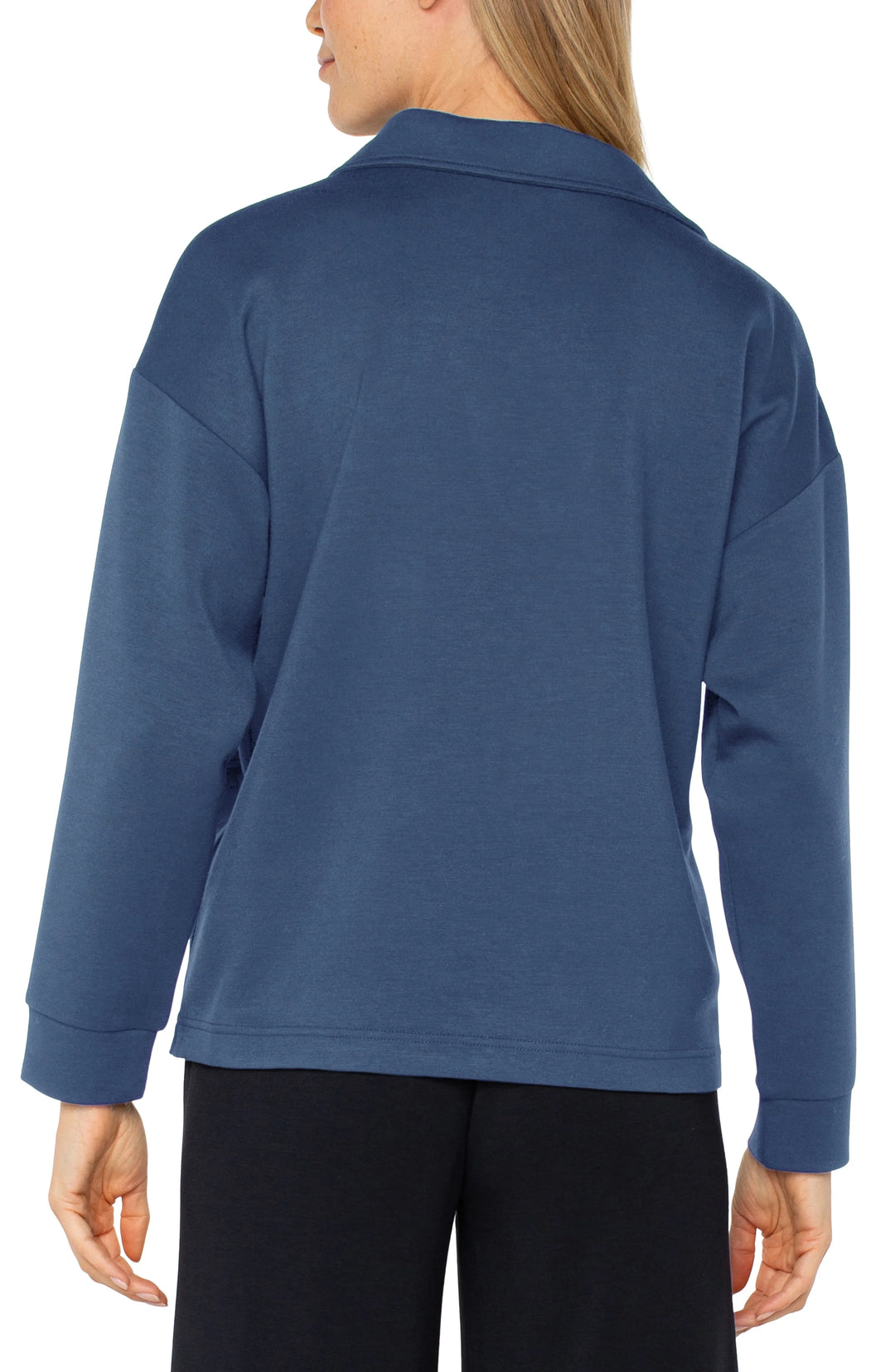 V-NECK COLLARED PULLOVER - PRUSSIAN BLUE
