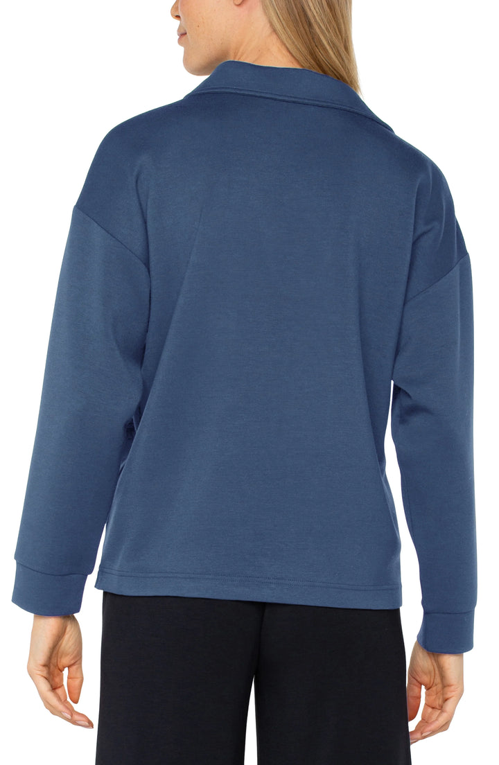 V-NECK COLLARED PULLOVER - PRUSSIAN BLUE