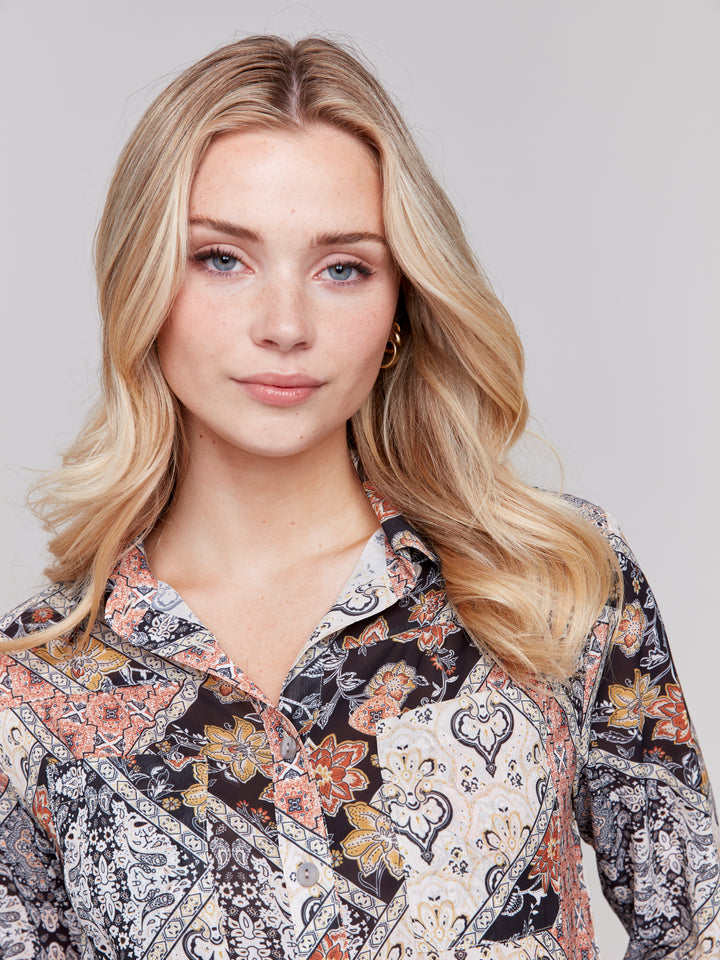 BUTTON FRONT BLOUSE - PAISLEY