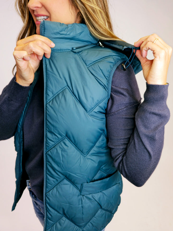 PUFF VEST W/REMOVABLE HOOD - DARK TEAL