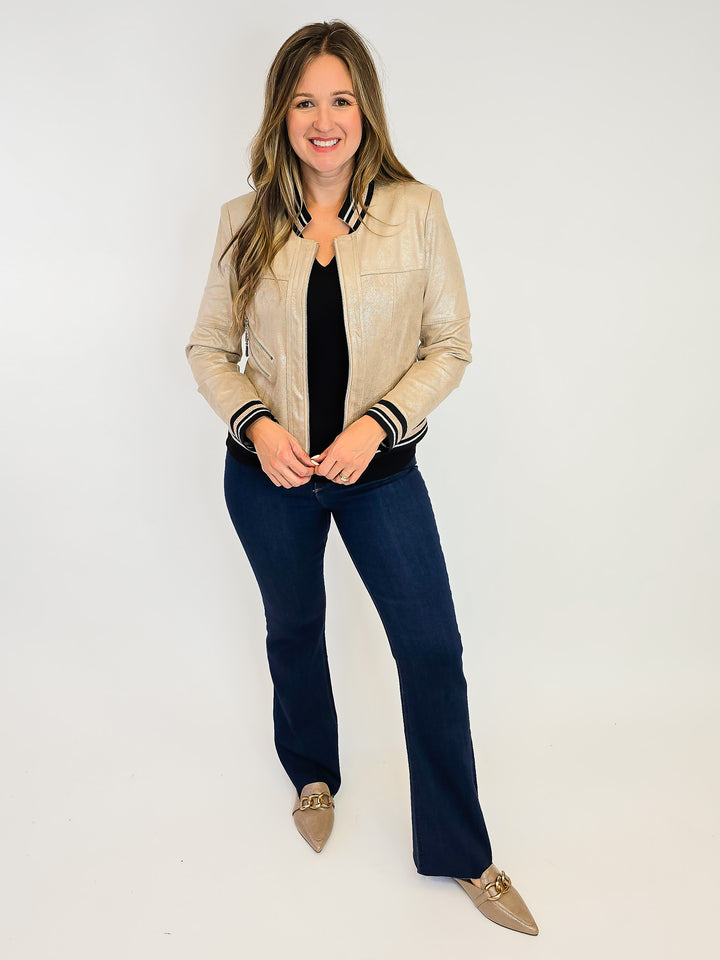 ZIP UP FAUX LEATHER JACKET - FAWN