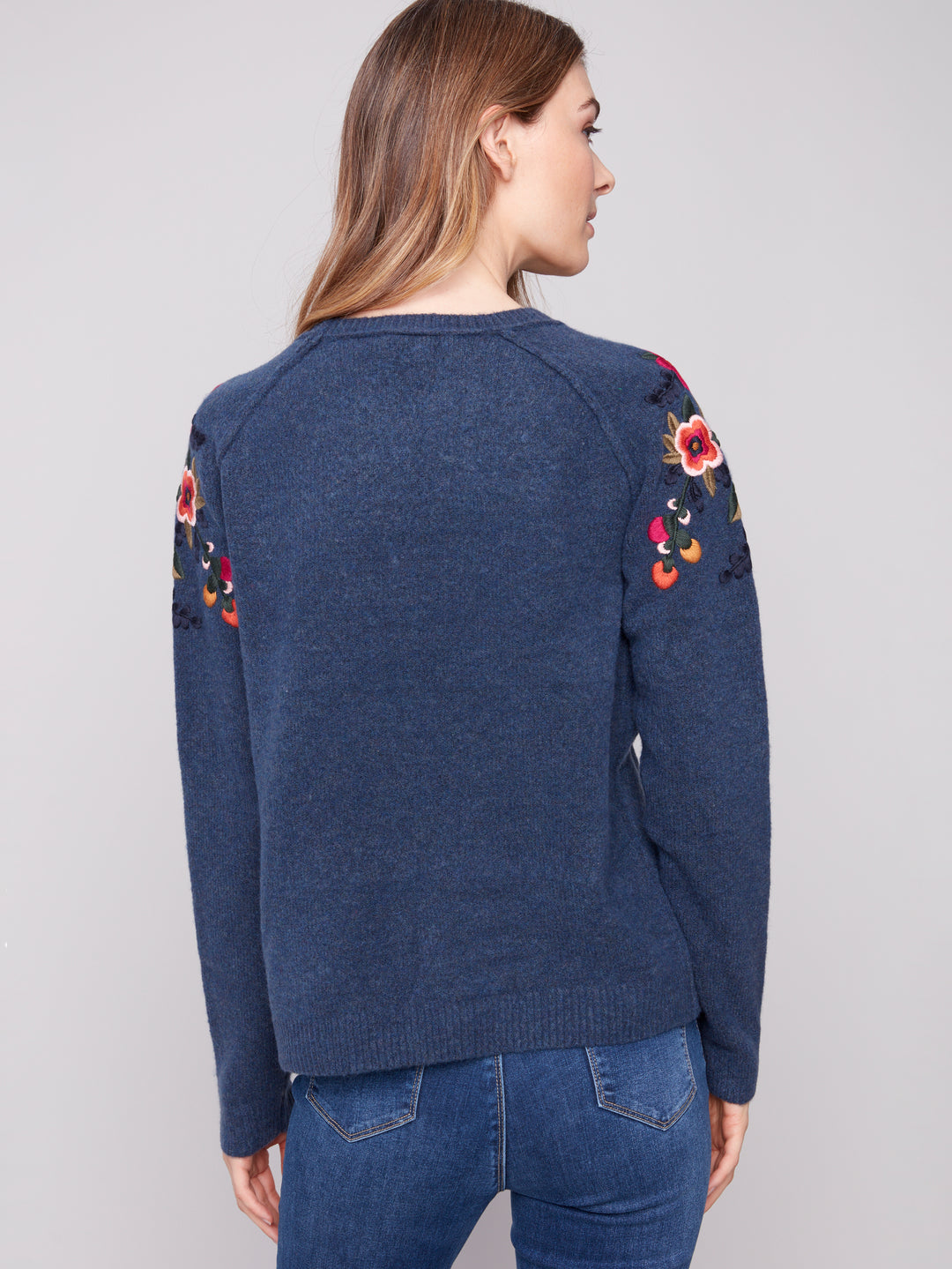 EMBROIDERED RAGLAN SLEEVES SWEATER - DENIM
