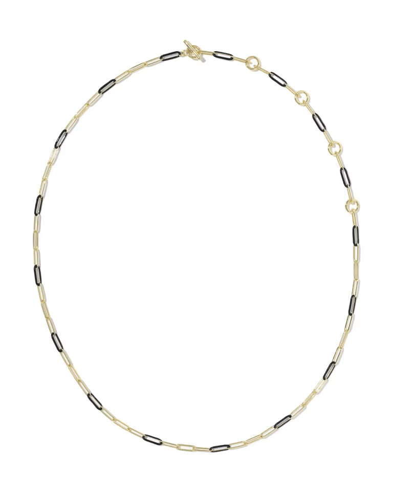 KENDRA SCOTT COURTNEY ENAMEL LINK AND CHAIN NECKLACE - GOLD BLACK ENAMEL