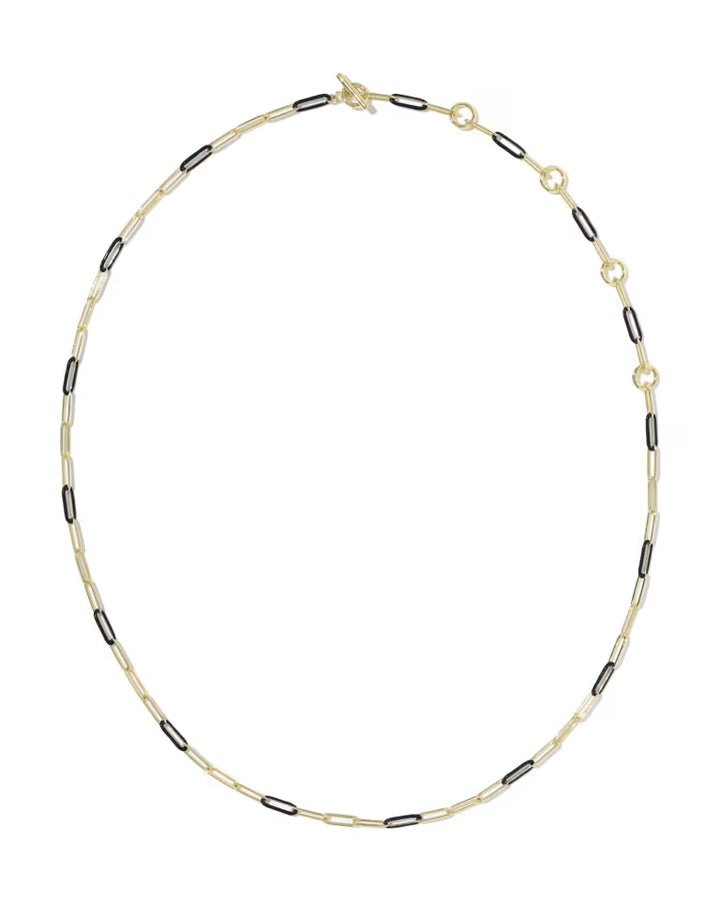 KENDRA SCOTT COURTNEY ENAMEL LINK AND CHAIN NECKLACE - GOLD BLACK ENAMEL