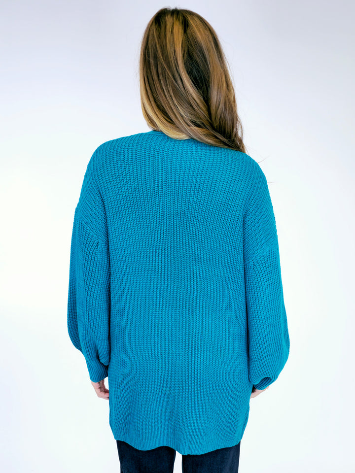 DROP SHOULDER LONG SLEEVE SWEATER CARDIGAN - EMERALD