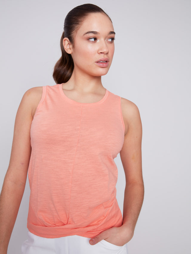 SLEEVELESS TANK W/TWISTED HEM - TANGERINE