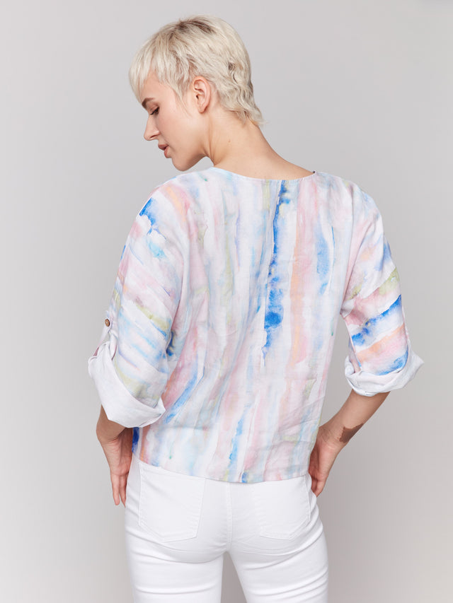 PRINTED 3/4 SLEEVE TOP - WATERCOLOR