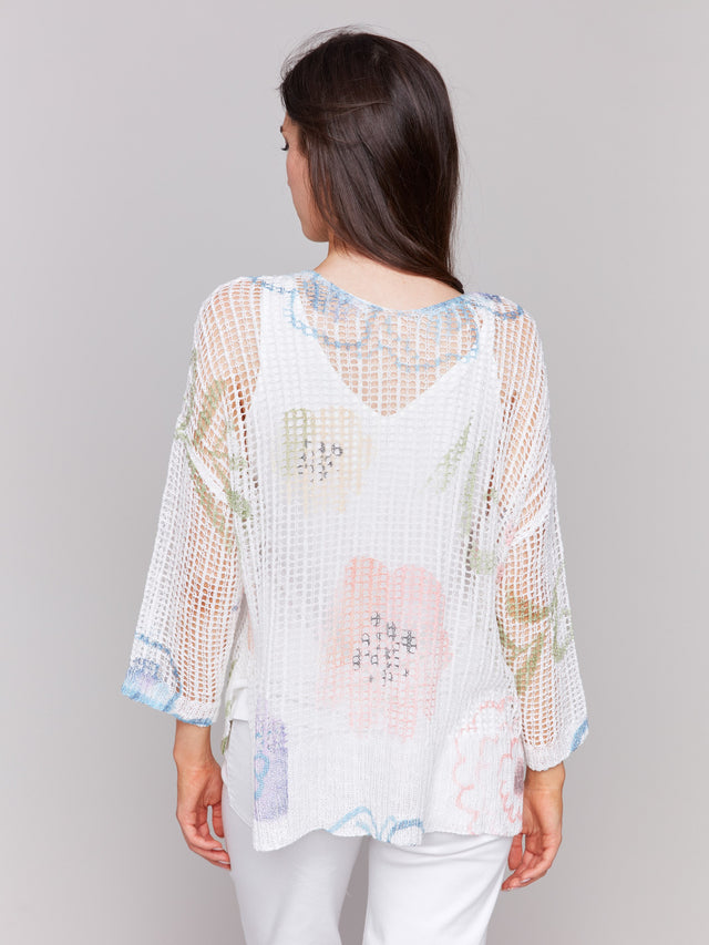 PRINTED FISHNET CROCHET SWEATER - WATERCOLOR