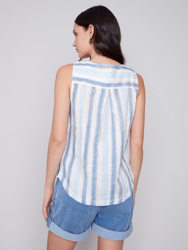 PRINTED SIDE BUTTON LINEN TOP - NAUTICAL