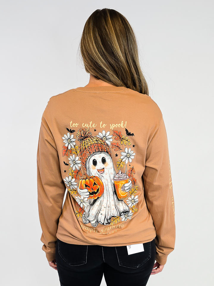 SIMPLY SOUTHERN LONG SLEEVE GHOST TEE - CHESTNUT