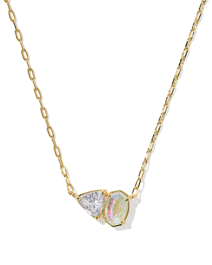 KENDRA SCOTT TATUM SHORT PENDANT NECKLACE - GOLD WHITE CZ MIX