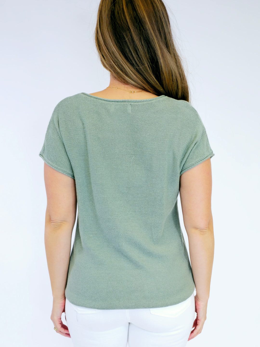 BOXY KNIT SWEATER TEE W/RAW SEAMS - SAGE