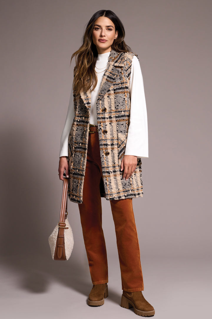 WIDE NOTCH COLLAR BUTTON FRONT VEST - SANDSTONE