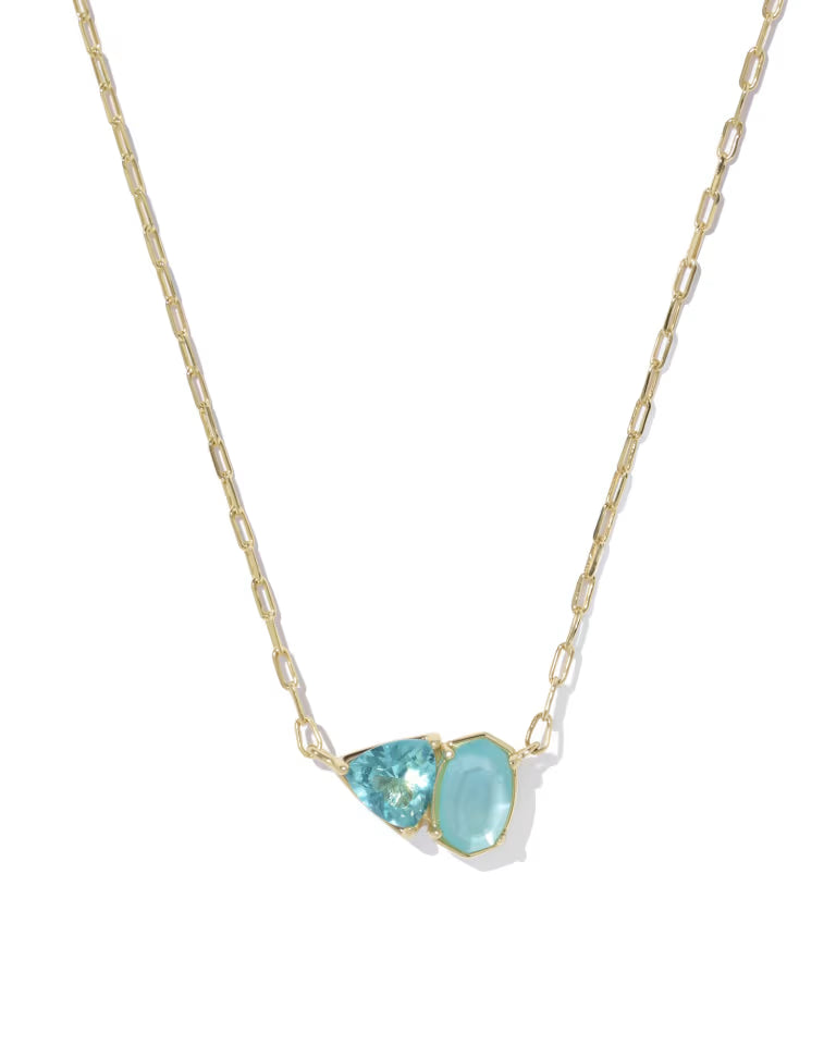 KENDRA SCOTT TATUM SHORT PENDANT NECKLACE - GOLD BLUE MIX