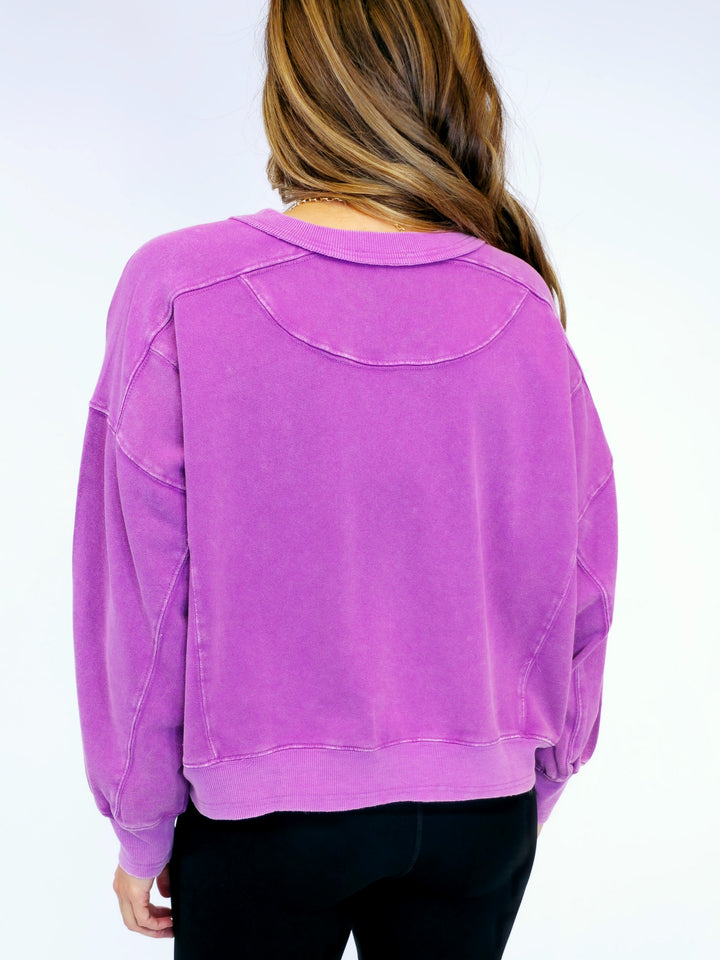 MINERAL WASHED TERRY KNIT PULLOVER - ORCHID