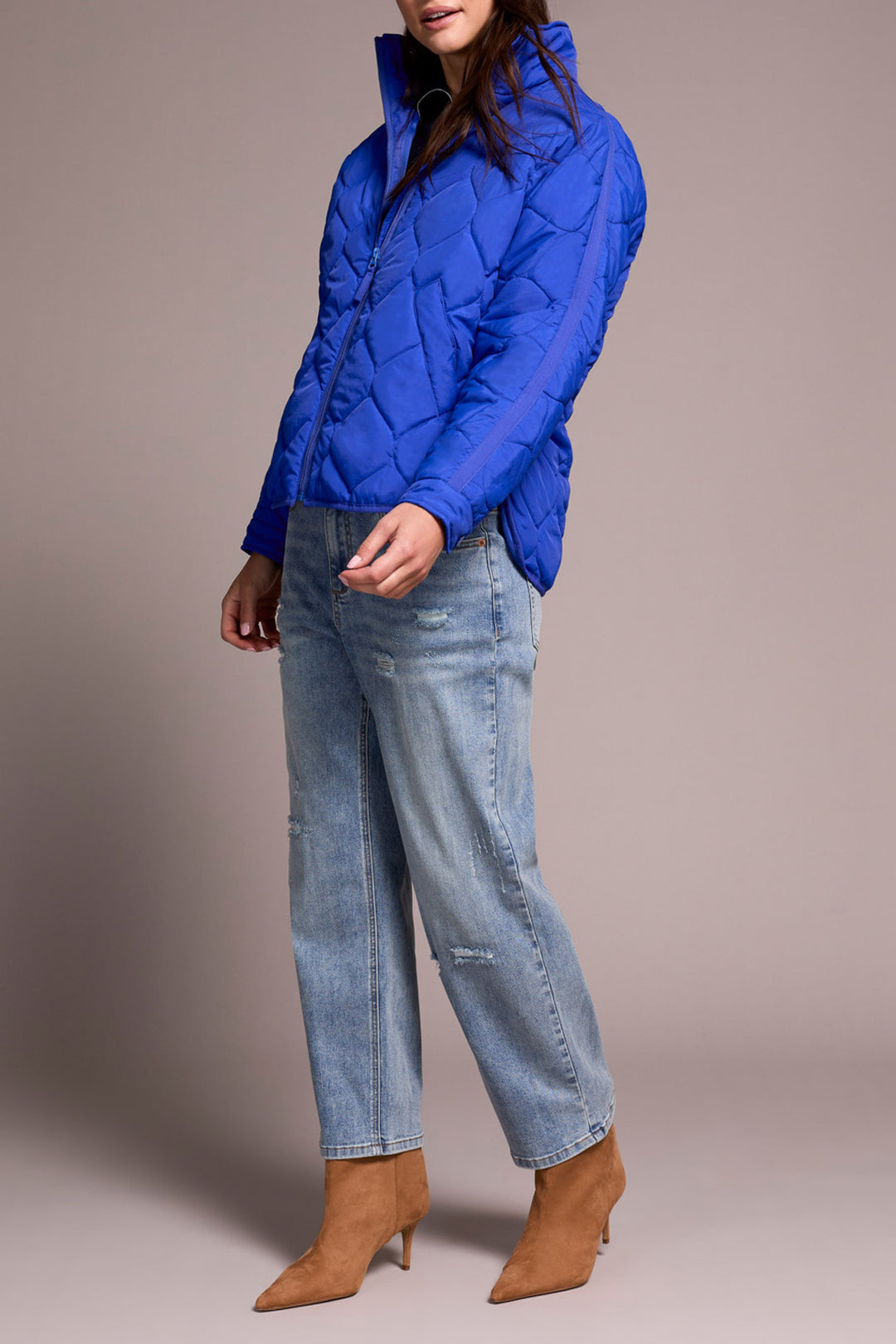 ZIPPER FRONT QUILTED JACKET - LAPIS BLUE